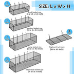 Hicarer 8 Pack Pegboard Baskets and Peg Board Racks Set, Pegboard Hooks, Square Style Wire Shelf Baskets, for Organize Tools, Workbench, Accessories, Garage Storage, Wall Organizer Attachments (Black)