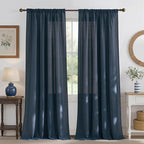 NICETOWN Thick Linen Semi Sheer Navy Blue Curtains 108 inches Long, Pleat Tape Semi Sheer Privacy Added with Light Filtering Window Treatments for Living Room/Bedroom, W52 x L108, 2 Panels
