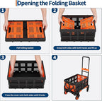 Garvee Folding Hand Truck, 330 LB Heavy Duty Dolly Cart with Foldable Basket, Portable Folding Hand Cart with Bungee Rope, Rubber Wheels and Retractable Handle for Luggage, Moving, Office, Orange