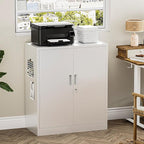 Metal Garage Storage Cabinets，36" Steel File Cabinet with 2 Adjustable Shelves, Lockable Storage Cabinets for Office, Home, Garage, Warehouse 36" H x 32" W x 16" D (White)