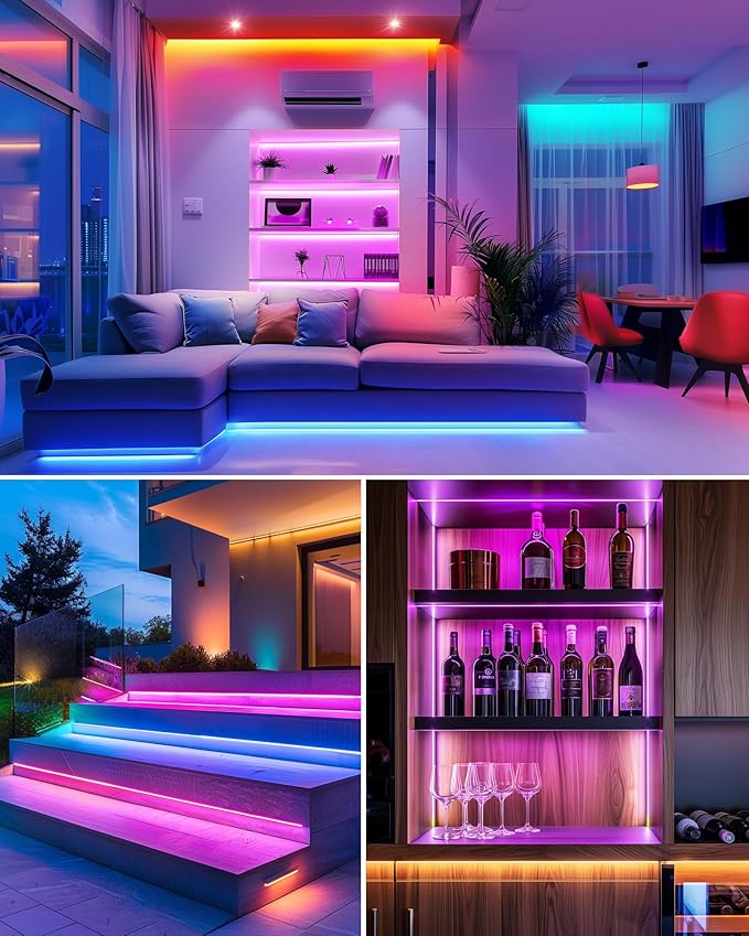 HitLights LED Strip Lights, 4 Pre-Cut Waterproof RGB Small LED Light Strip Kit Dimmable Color Changing SMD 5050 LED Tape Light with RF Remote, UL-Listed Power Supply and Connectors for TV Bedroom Home
