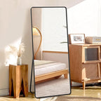 Full Length Mirror with Stand, 71"x31" Floor Mirror, Aluminum Alloy Black Thin Frame, Freestanding/Leaning/Wall Mount for Bedroom, Living Room & Entryway (Black)