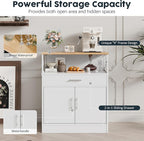 SUNLEI Farmhouse Buffet Sideboard with 2 Doors and 1 Drawer, Open Storage & Adjustable Shelf, Coffee Bar Cabinet for Kitchen/Laundry/Living Room, White