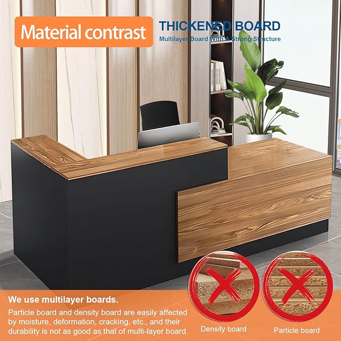 L-Shaped Reception Desk with Counter and Lockable Drawers and Storage Tall Modern Front Desk Reception Counter for Checkout Lobby Beauty Salon A Left 71inch/180cm