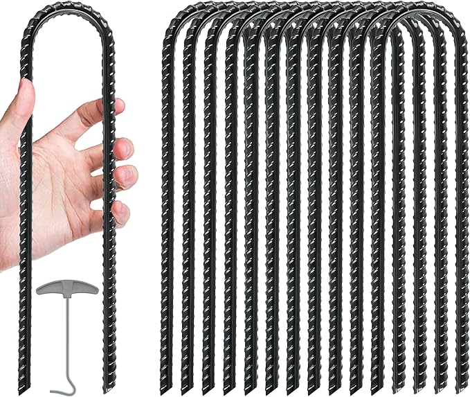 Gtongoko Trampolines Wind Stakes 16 Pack 16 Inch, 0.3 Inch Thick Heavy Duty U Shaped Rebar Tent Stakes Ground Anchors Galvanized Steel Safety Trampoline Anchors for Camping Tents, Soccer Goals