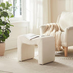 Small Footstool Ottoman Vanity Stool Chair Seating Backless Modern Foot Rest Teddy Velvet Ottoman for Makeup Room Living Room Bedroom Entryway,White (Single 1)