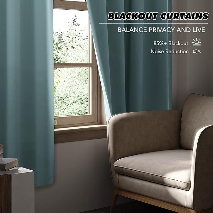 KGORGE Dusty Blue Curtains 63 inch Length, Privacy Thermal Insulation Room Darkening Noise Reducing Drapes for Bedroom Nusery Living Room, Back Tab Rod Pocket, W52 x L63 inches, 2 Panels