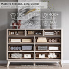 T4TREAM Fluted 9 Drawers Dresser, 54" Wide Modern Chest of Drawers, Curved Profile Design, Dresser TV Stand, Wood Drawer Organizer for Bedroom, Living Room, Hallway, White Alder