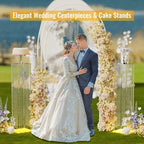 2-Pack 48" Wedding Pillars Columns, Clear Acrylic Flower Pedestal Stands with LED Lights & Crystal Beads, Decorative Wedding Columns for Ceremony, Party & Event Venues