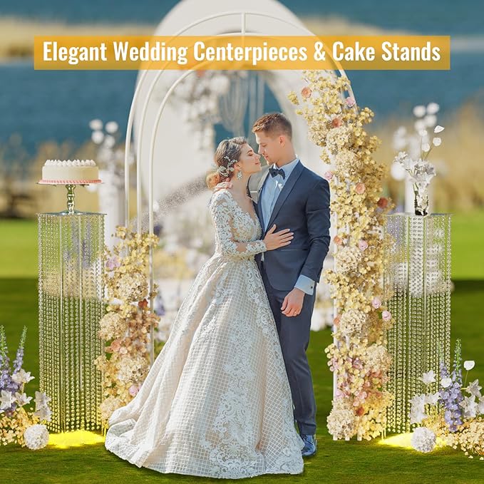 2-Pack 48" Wedding Pillars Columns, Clear Acrylic Flower Pedestal Stands with LED Lights & Crystal Beads, Decorative Wedding Columns for Ceremony, Party & Event Venues