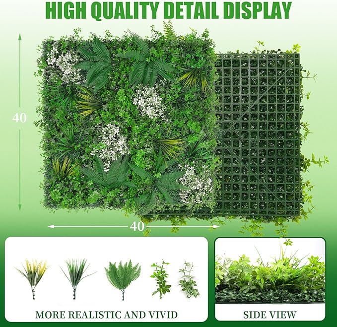 20"X20" Artificial Grass Wall, 12PCS Boxwood Panels UV-Protected Faux Grass Backdrop Wall,Greenery Privacy Hedge Screen for Outdoor Garden Patio, Indoor Party Balcony Fence Decor