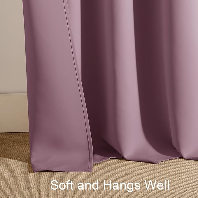 PONY DANCE Blackout Curtains - Thermal Insulated, Energy Saving & Noise Reducing Bedroom and Living Room Drapes, Dusty Rose, W 42x L 72 Inch, Set of 2 Rod Pocket Curtain Panels