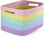Shelf Woven Storage Basket, 15 x 10 x 9” Closet Rope Baskets For Organizing, Square Bins with Handles, Rainbow 1 Pack