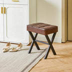 IBUYKE Square Makeup Stool with X-Leg Foot Rest, PU Footrest, Ottoman Seat Vanity Stool, Multi-Use as Small Side Table, for Bedroom, Living Room, Dark Brown LG-71Z