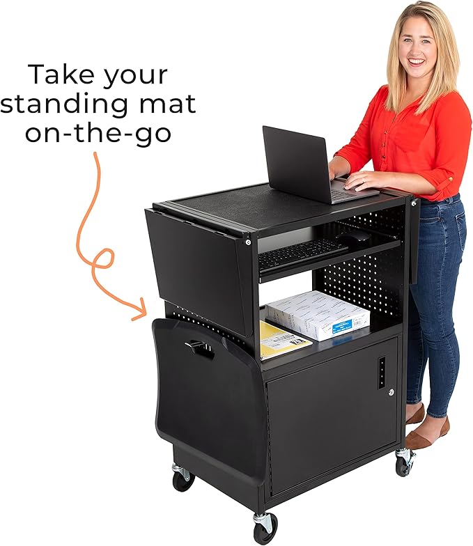 Line Leader Stellar AV Cart - Computer Cart with Customizable Pegboard & Hooks, Locking Cabinet and Tray, UL Certified Power, Mobile Workstation with Locking Wheels, Ideal for Laptop & Charger Storage