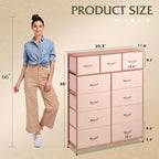 WLIVE Storage Organizer Unit with 11 Fabric Bins, Storage Drawers Organizer with Steel Frame, Tall Storage Tower Organizaton for Living Room, Hallway, Office, Office, Pink