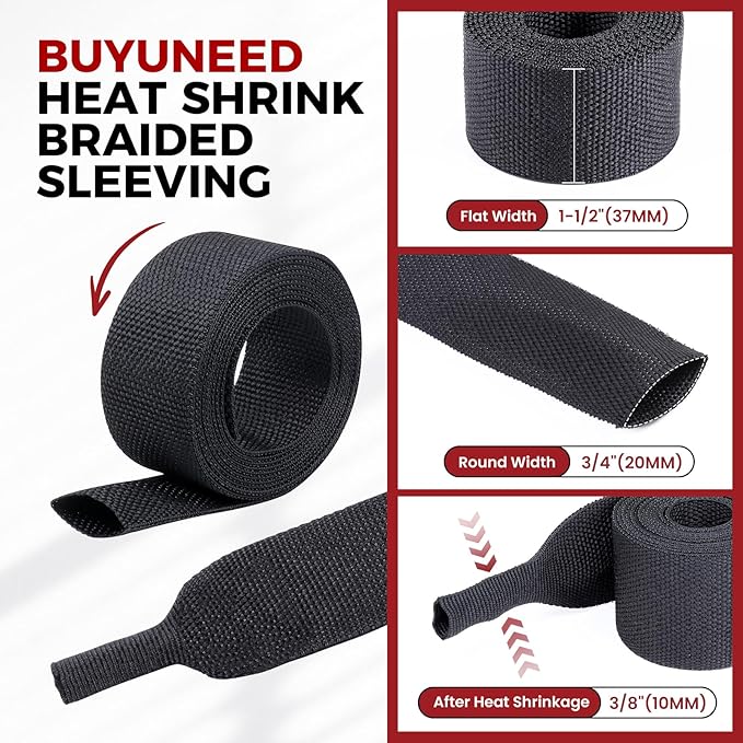 Heat Shrink Wire Loom 2:1 Shrinkable Braided Cable Sleeve 3/4 Inch ID-46ft Abrasion Protection Flexibility Fabric Wiring Harness Cover Sheath