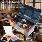 Anyyion 17 inch Tool Box with Removable Tray, Small Parts Box On The Lid is Removable, Tray Can be Removed and Combined at Will（Internal Size:16.3"L*7.8"W*6.5"H ）