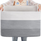 OIAHOMY 108L Large Cotton Rope Basket, Rectangle Woven Baskets for Storage, Nursery Blanket Storage Living Room, Toy Basket With Handle-25”x16”x16”-Gradient Grey