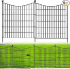 5 Panels Decorative Garden Fence with Gate, 32 in(H) X 12 ft(L) No Dig Dog Fence Animal Barrier Outdoor for Yard, Rustproof Metal Garden Edging and Borders, Temporary Fencing Stakes