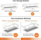 PUSDON Hanging Storage Baskets Organizer Wall Mount, Metal Wire Storage Bin Rack for Kitchen Bathroom Shower Spice Shelf Home Decor Essentials Black-2 Packs(Guardrail)