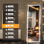 Hasipu Full Length Mirror with Lights, 71" x 27.6" LED Lighted Floor Standing Mirror, Full Body Dressing Hanging Mounted, Dimmable, Tempered Glass, Safe to Use, Square Black