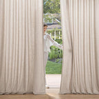 MIULEE Non-See-Through Privacy Linen Curtains 2 Panels, Light Filtering Window Curtains Farn House Textured Back Tab Semi Sheer Drapes for Bedroom Living Room, 52 x 96 Inches Long, Burlywood