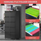 5 Drawer File Cabinet with Wheels,Metal Mobile Filing Cabinets with Lock,Black Vertical File Cabinet for Home Office,Heavy Duty Storage Cabinet for A4/Letter/Legal Size File,Assembly Required