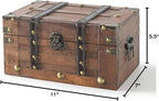 SLPR Alexander Small Wooden Treasure Chest - 11" x 7" x 5.5", Wood Storage Box with Hinged Lid, Decorative Trunk for Keepsakes, Vintage Pirate Chest for Classroom