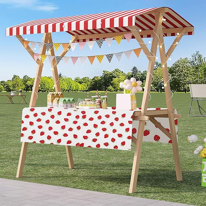 Outdoor Vendor Cart, Portable Cart with Canopy, Movable Stall Display Stand, Foldable Vending Stand Kiosk Display Trolley with Canopy, for Market, Street Food, Events(Red 5,120cm/47.2in)