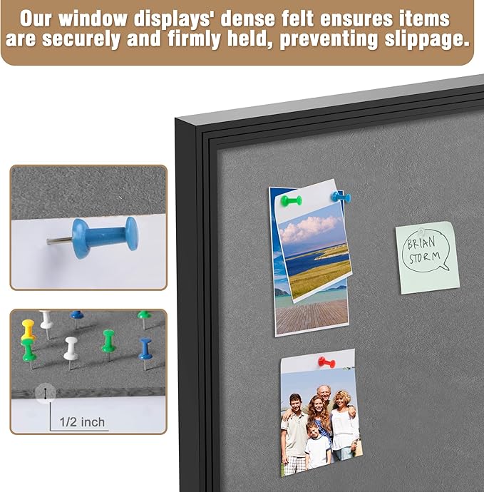 Mifuro 26"x20" Enclosed Bulletin Board, Outdoor Lockable Weather-Resistant Aluminum Cork Noticeboard for School & Office, Black Frame w/Grey Flet