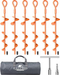 Eazy2hD 6 Pack Tent Stakes Heavy Duty, 15 Inch Ground Anchors Screw in, Metal High Winds Trampoline Stake with Nut and Tool, Spiral Anchor Kit for Camping, Shed, Swing Set, Canopy, Car Ports