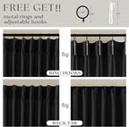 Black Linen Semi Sheer Curtains 90 Inches Long for Living Room Bedroom Light Filtering Black Textured Burlap Pinch Pleated Curtains 90 Length Hooks Rings Back Tab for Sliding Door 2 Panels