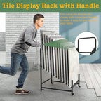 12-Tier Tile Sample Display Stand, Rolling Tile Sample Storage Rack, Metal Floor Tile Display Stand, Building Material Display Shelf, Slotted Tile Display Rack, Floor Sample Holder for Exhibition Hall