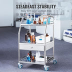 VEVOR Stainless Steel Utility Cart with 3 Shelves & 1 Drawer, 360 Swivel Casters, 220lbs Capacity