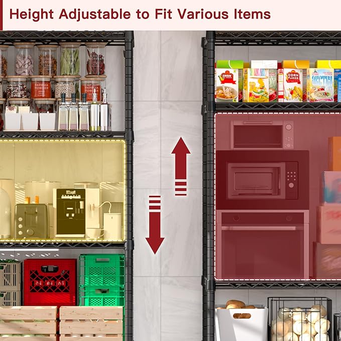PrimeZone 6 Tier Wire Shelving with Wheels 79''H 1500lbs Storage Shelves NSF Certified Heavy Duty Steel Metal Shelf Adjustable Rolling Rack Kitchen Garage Closet Pantry Laundry 79''HX36''WX16''D 2Pcs