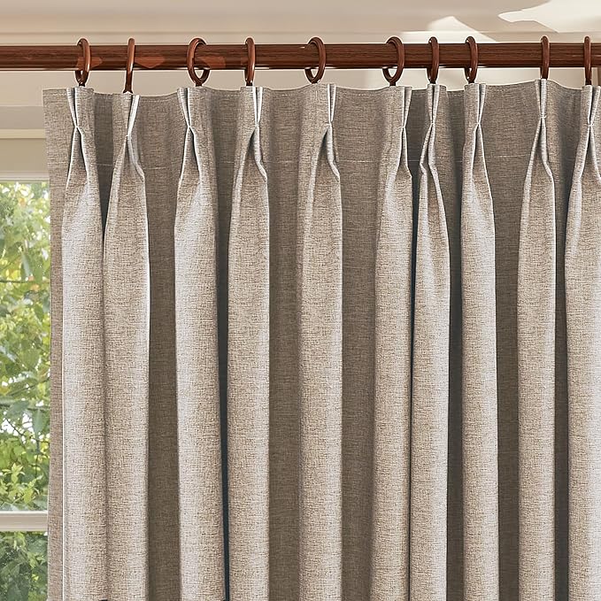 Textured Linen Pencil Pleated 100% Blackout Curtains for Bedroom/Living Room Blackout Curtains 120 Inches Long, Energy Saving Window Treatment Curtains,42Wx120Lx2,Sand Beige