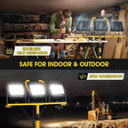 21000Lumen LED Work Lights with Stand - 3 Head Portable Work Light with 16FT Cord - IP66 Waterproof Tripod Worklights for Outdoor Indoor Job Site Workshop Garage Construction Site Lighting