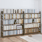 HCHQHS 5 Tier Bookshelf, Adjustable Industrial Bookcase, Vertical Tall Book Shelf, Wood and Black Metal Open Bookshelves for Home Office, Living Room, Bedroom