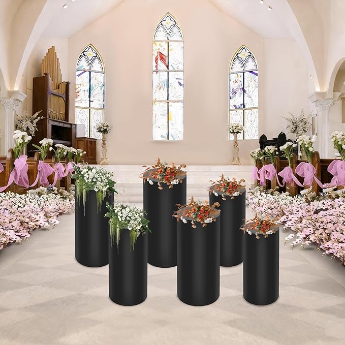 Eapmic Pedestal Stands for Party, Cake Pedestal Stand, Dessert Table Display Plinth Pillars, Sculpture Display Column Decoration Cube for Wedding Birthday (Black, Cylinder-6Pcs(27.56"+26"+23.62"))