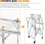 Collapsible 2 Shelf Wire Cart, Heavy Duty Collapsible Wire Rolling Utility Cart with Locking Brakes, 500lb Capacity, Folds Up for Storage, Chrome, 37.5" x 20.4" W x 36.2" H
