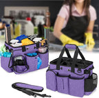 LoDrid Large Professional Cleaning Caddy with Detachable Divider, Supply Organizer with Handle and Shoulder Strap, Cleaning Bags for Housekeepers & Cleaners, Purple