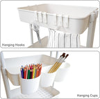 CAXXA 3-Tier Rolling Storage Organizer with 3 Small Baskets - Mobile Utility Cart with Caster Wheels (White)