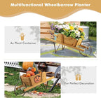 Wooden Wagon Planter, Flower Cart Display Stand w/Metal Wheels & Removable Magnetic Decoration, Wagon Decorative Garden Planter for Plants & Seasonal Displays, Pine Wood (Brown)