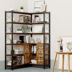 6-Shelf Corner Bookshelf, Vintage Industrial Corner Shelf Etagere Bookcase, Large Book Shelf with Metal Frame Open Storage Corner Cabinet (Brown-Lockers)