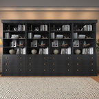 Vyre 71" Tall Farmhouse Bookshelves with Drawers, Large Modular Bookcase with Adjustable Shelves, Storage Cabinet for Living Room, Kitchen, Black, Set of 4