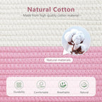 Cotton Rope Basket, Storage Baskets with Handle, 15x10x9 Inch Woven Basket for Shelves, Laundry, Towels, Clothes, Books (White/Pink 3Pack)