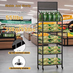 5-Tier Heavy-Duty Snack Rack Display Stand with Wheels - 300lbs Capacity, Silent Roll & Lock System, for Pantry/Retail/Office Organization