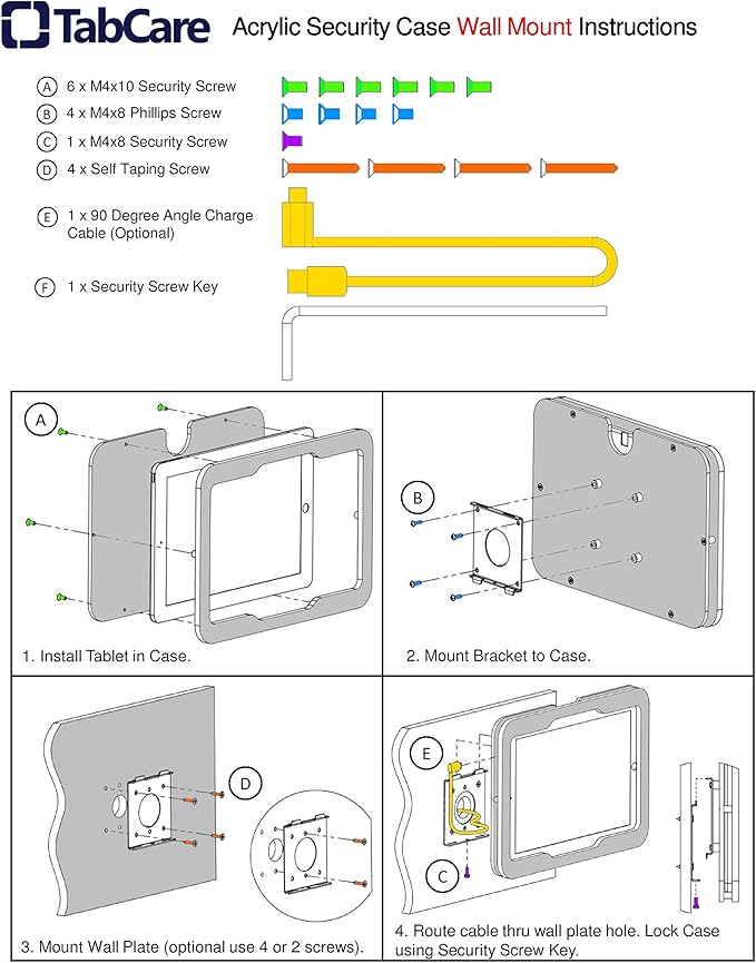 TABcare Security Anti-Theft Acrylic VESA Enclosure for Amazon Tablet with Free Wall Mount Kit (White, Fire HD 8 2016/2017/2018)