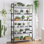 HCHQHS Bookshelf, Adjustable Industrial Bookcase, Vertical Tall Book Shelf, Wood and Black Metal Open Bookshelves for Home Office, Living Room, Bedroom (Grey, 6-Tier (31" W x 70" H))